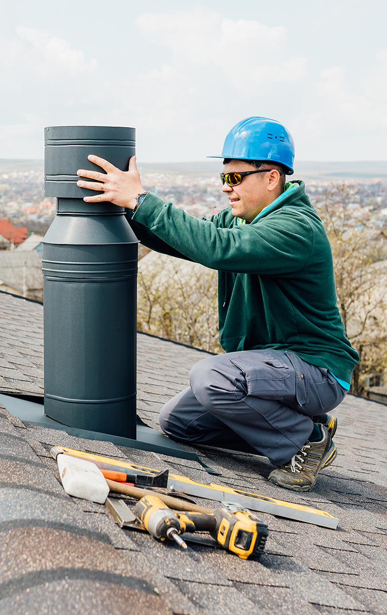 Chimney expert performing masonry repair